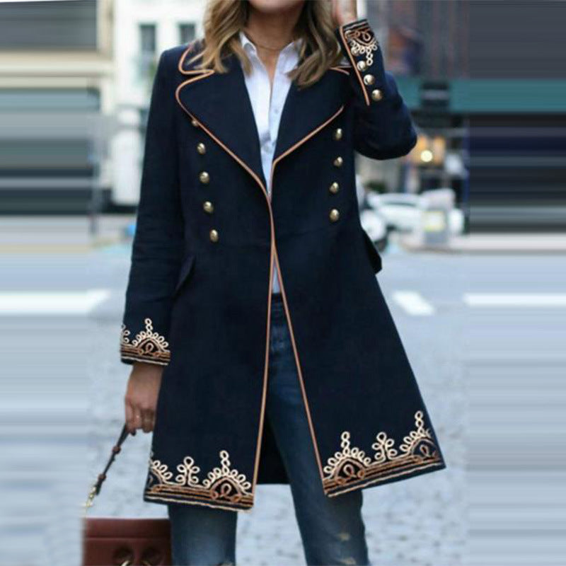 Women's Fashionable Elegant Medium Long Printed Lapel Coat