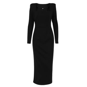 Long Skirt, Square Neck, Slim Fit, And Buttocks Wrapped Design With A Sense Of Dress