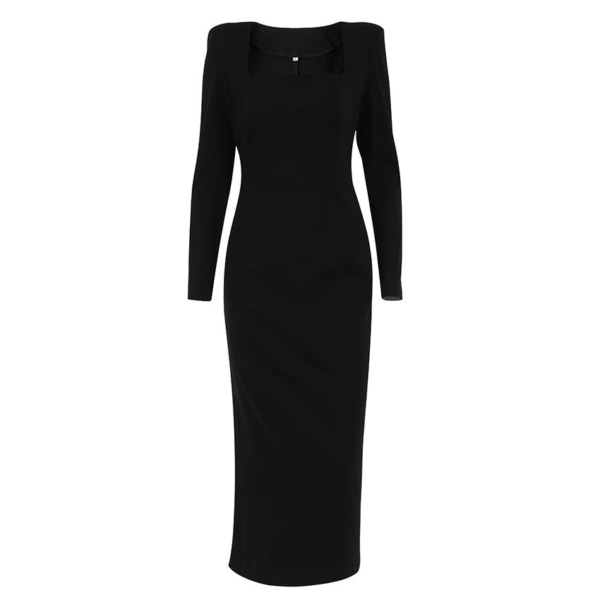 Long Skirt, Square Neck, Slim Fit, And Buttocks Wrapped Design With A Sense Of Dress