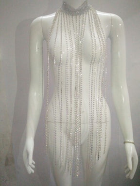 Sexy Exaggerated Drill Tassel Body Chain Necklace Rhinestone Cloak