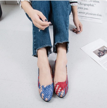 Women's Shoes Summer Wanwan Style Shoes Flat Low Cut Grandma Shoes Net Red Pumps Women Slip On Lazy Doug Shoes Women