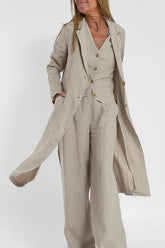 Women's Fashion Casual Cotton Linen Suit Collar Pocket Trench Coat