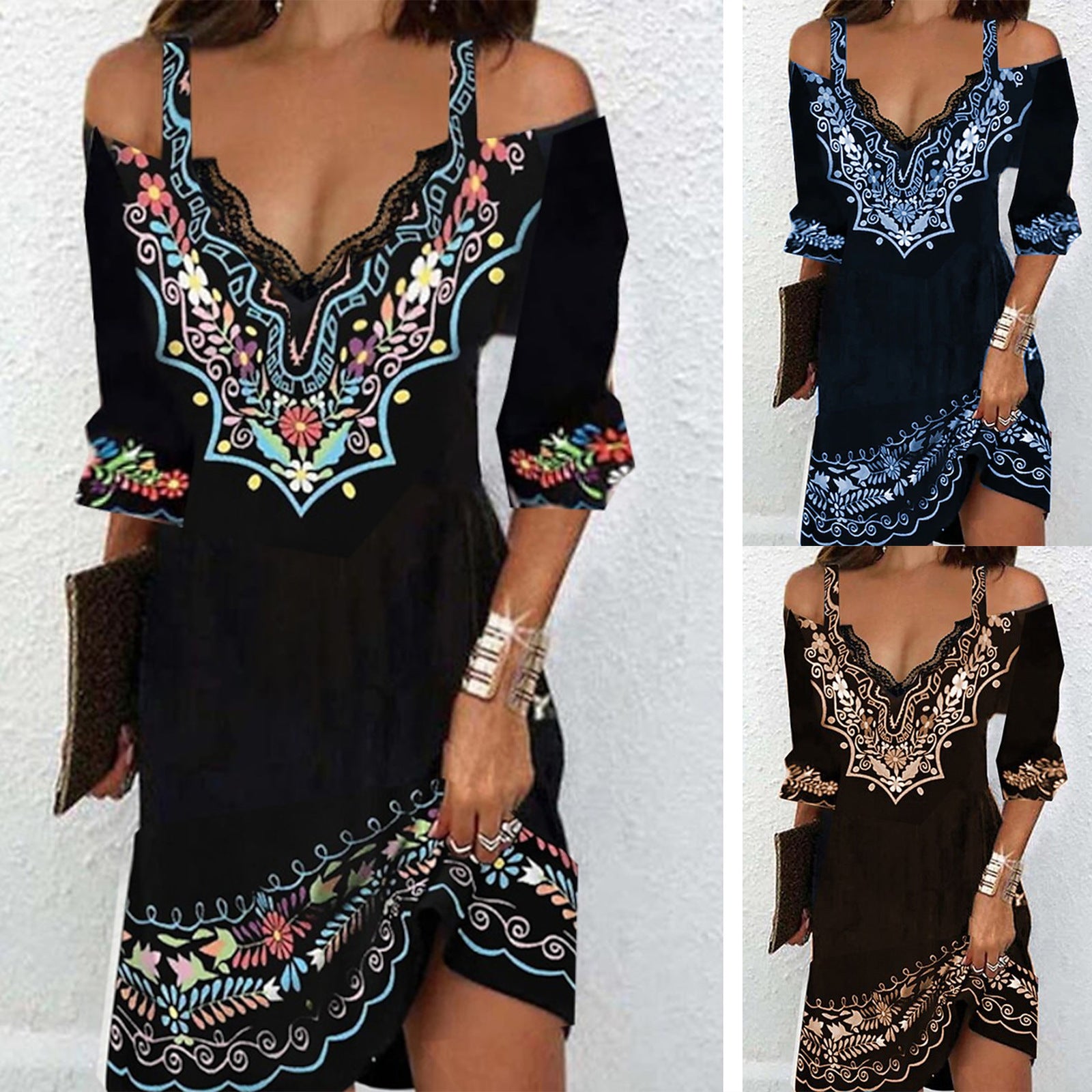 Ethnic Print Embroidered Women's Mid-length Dress