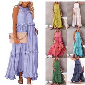 Irregular Cake Skirt Sleeveless Long Dress