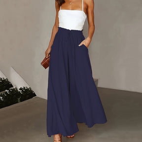 Plus Size Wide Leg Pants - Stylish Solid Paper Bag Waist Design, Elegant Pocket Tie Front, Loose Fit For Comfort, Perfect For Spring & Summer, Women's Fashionable Clothing For Curvy Figures