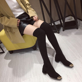 Boots Over The Knee Square Toe Thin Skinny Boots Knight Boots High Boots Long Boots Women