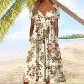 European And American Printed Pocket Cardigan Clinch Long Dress