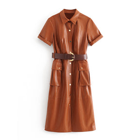 Women PU faux leather dress