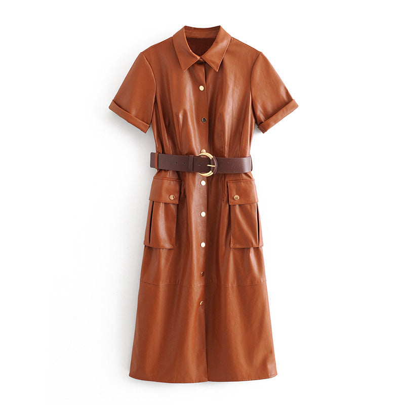 Women PU faux leather dress