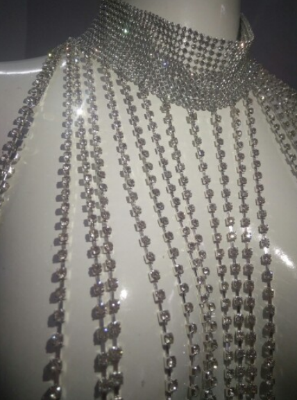 Sexy Exaggerated Drill Tassel Body Chain Necklace Rhinestone Cloak