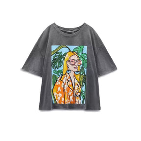 Fashion Short-sleeved Printed T-shirt For Women