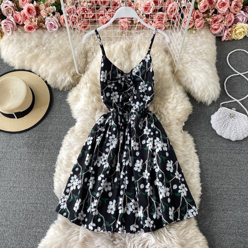 Lace Up Halter Suspenders Small Fashion Dress