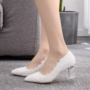 7cm Crystal Clear Chunky Heels