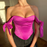 Satin Corset Backless Lace Up Top Womens ML21243 Word Neck Vest