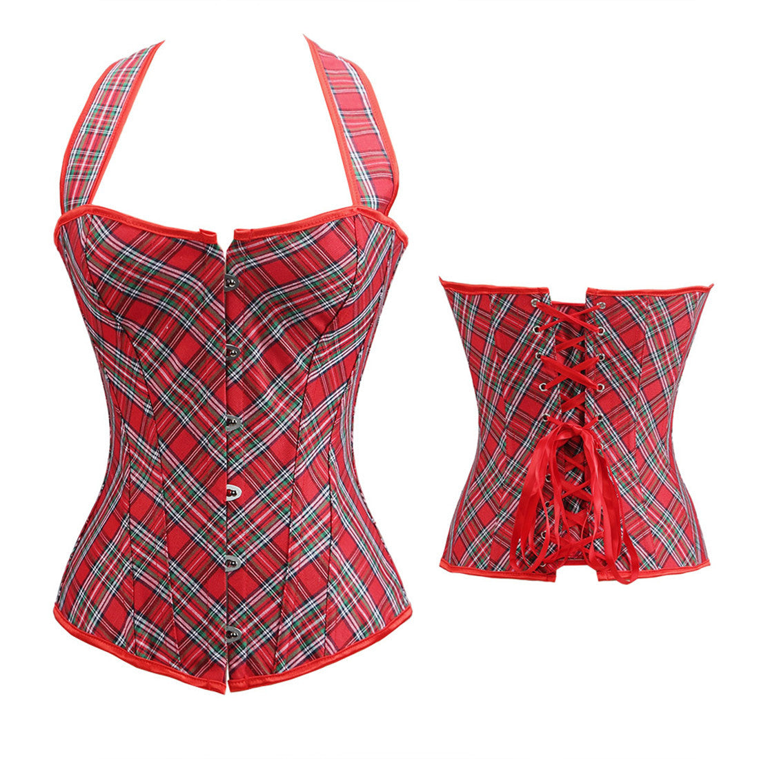 Simple Red Plaid Corset Top, Abdomen Shaping