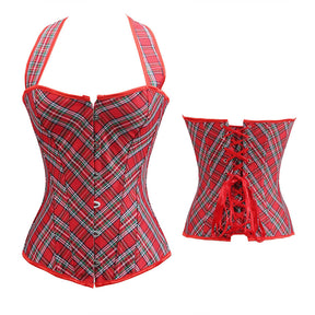 Simple Red Plaid Corset Top, Abdomen Shaping