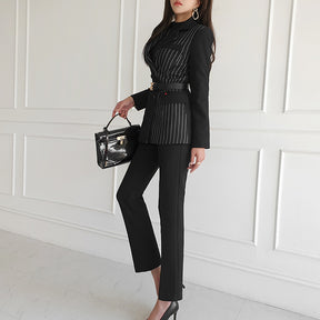 Women Set New Striped Blazer Slim Pants