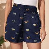 Ladies' Butterfly Print Elastic Waist Fashionable Casual Shorts