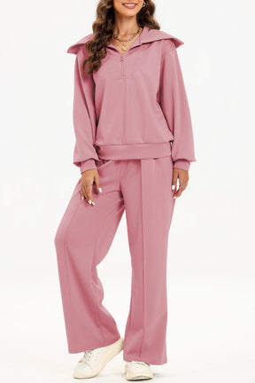 Half Zip Collared Neck Sweatshirt and Pants Set