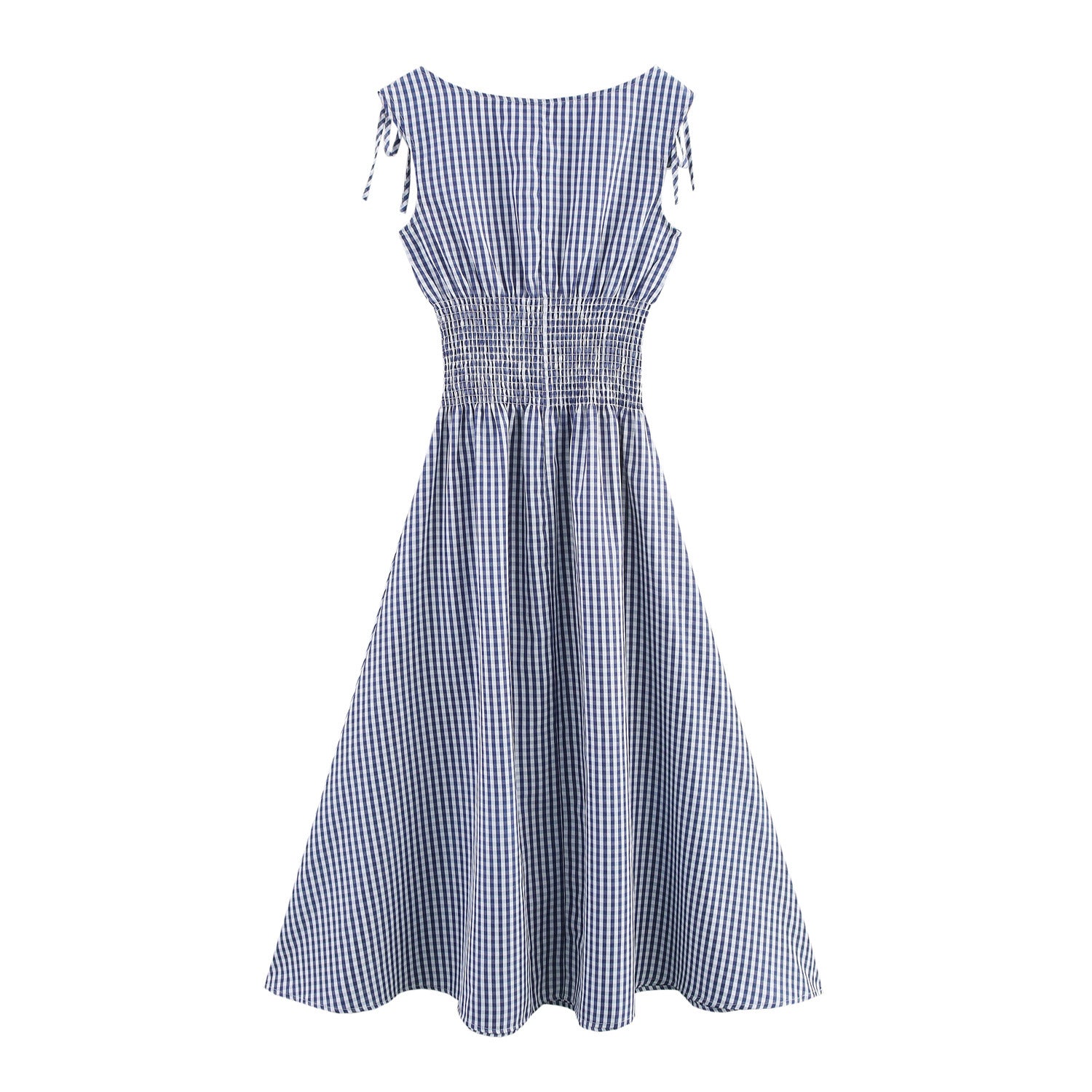 Plaid Waist-controlled Lace-up Dress