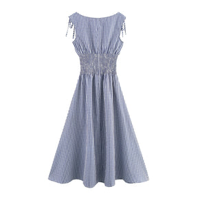 Plaid Waist-controlled Lace-up Dress