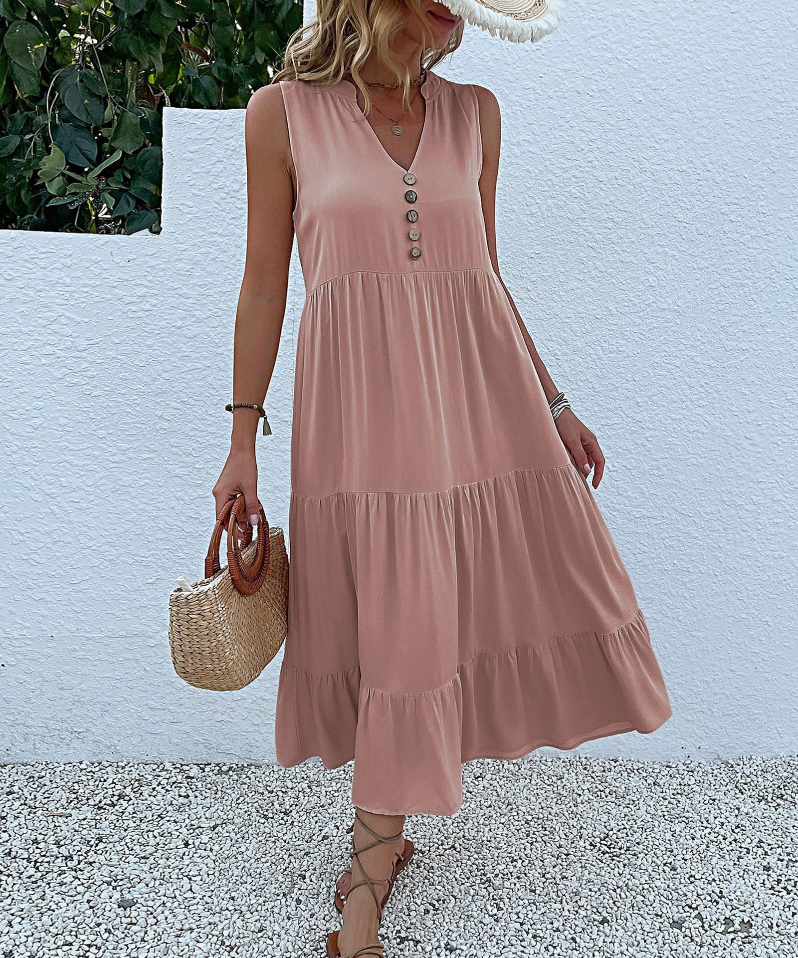 Summer Hot Item Versatile Vest Skirt Sleeveless Loose Casual Solid Color Dress