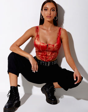 New Sexy Versatile Front-Breasted Corset Print Cropped Tank Top
