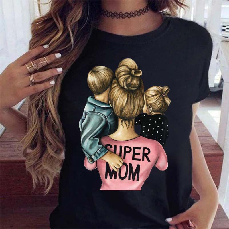 Cute Mom Girl Short Sleeve T-Shirt Ladies