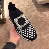 Square buckle rhinestone daddy shoes women