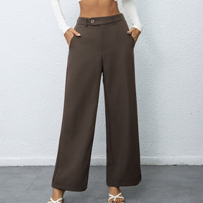 Ladies' New Fashionable And Elegant Temperament Casual Solid Color Button Wide Leg Suit Pants