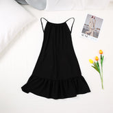 Summer Thin With Shoulder-straps Backless Ruffled Nightdress