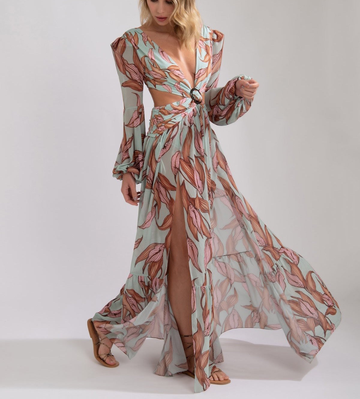 Fashion Hot-selling Explosive Printed Lantern Long Sleeve Trousers Dress