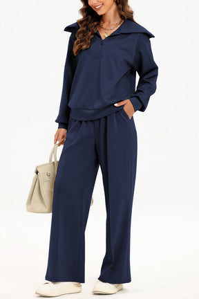 Half Zip Collared Neck Sweatshirt and Pants Set