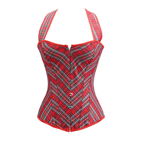 Simple Red Plaid Corset Top, Abdomen Shaping