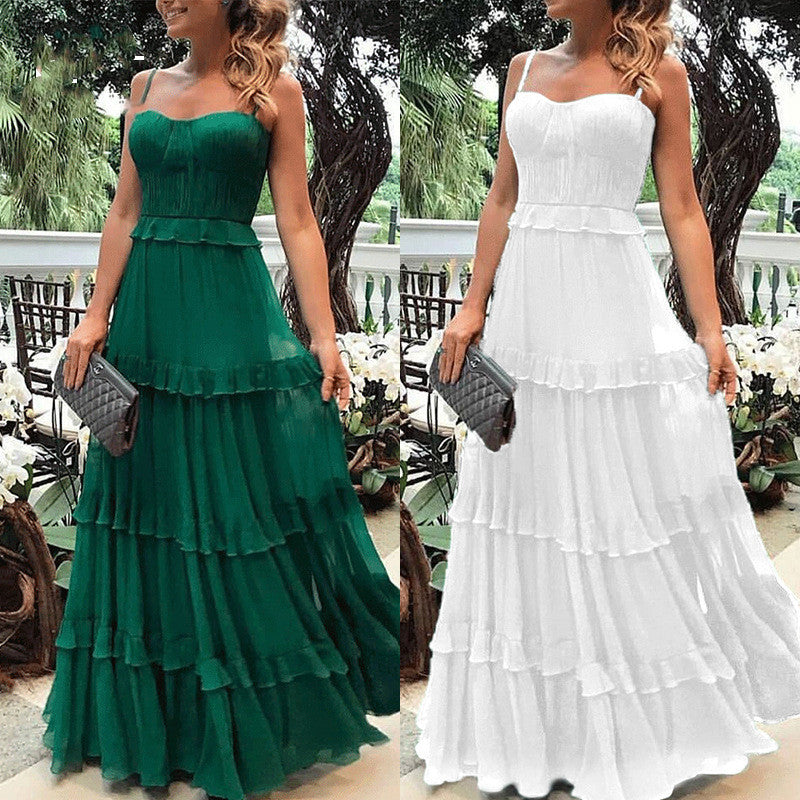 Fashion V-neck Sexy Halter Strap Long Skirt Temperament Dress