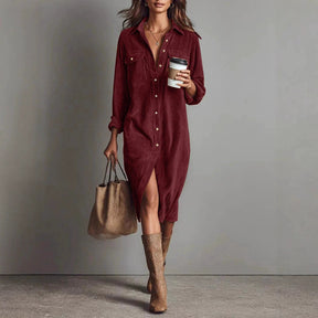 Turn-Down Collar Buttons Chic Casual Dress, Women Spring Autumn Solid Simple Party Dress, Long Sleeve Holiday Ladies Dress