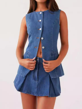 Fashion Sleeveless High Waist Women's Suit Denim