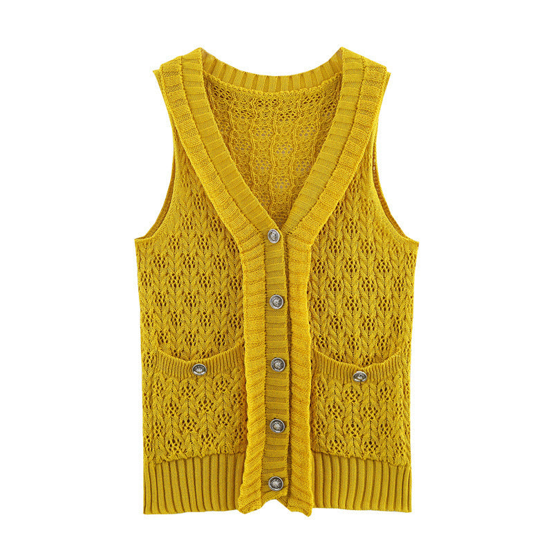 Sweet Style Yellow Knitted Cardigan Sleeveless Vest Waistcoat