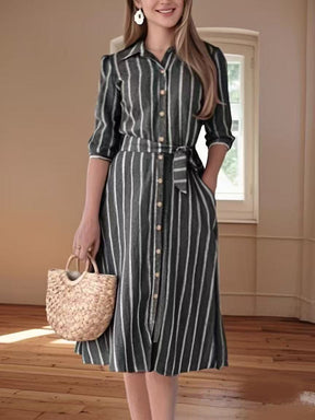 Women's Summer Plus Size Women's Clothes Cotton Polyester Blended Striped Dress