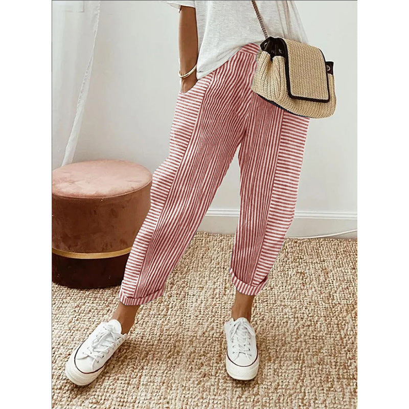 Women's Striped Print Trousers Summer Fashion Casual Loose Pants