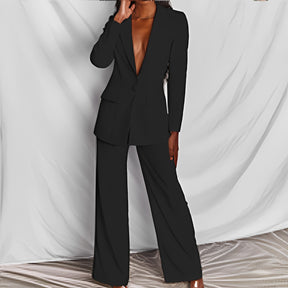 2 Piece Set  Spring Elegant Solid Long Sleeve Blazer Suit And Pants For Women Autumn Classic OL Street Outfit