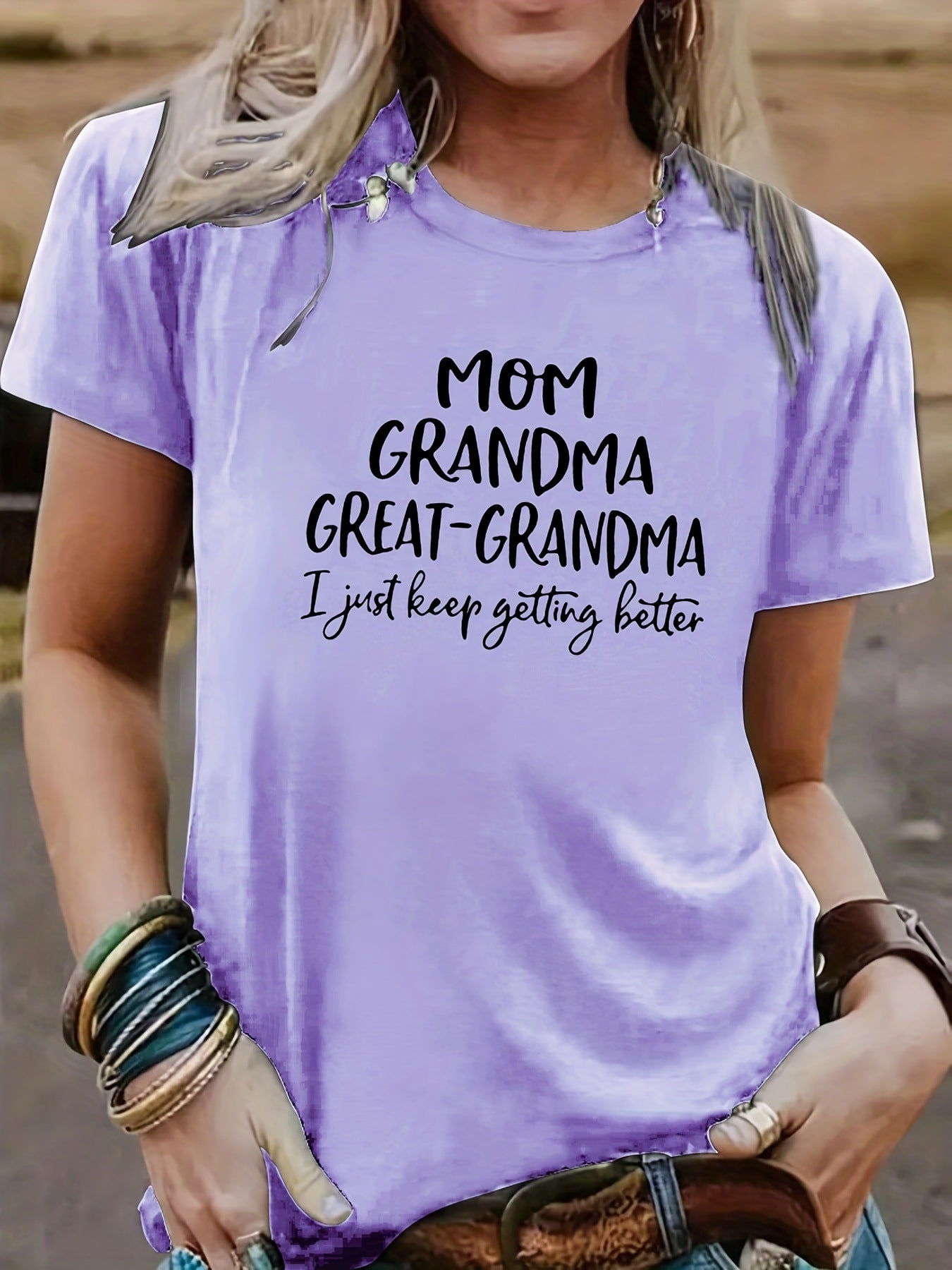 Mom Grandma Letter Printed T-shirt Short Sleeve