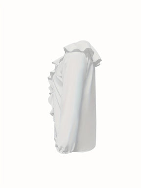 Women's Casual Polyester Blouse, Solid Color, Collarless
