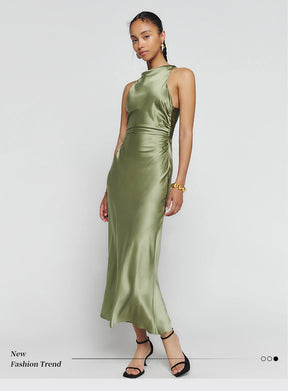 French Waist Slim Backless Acetate Dress