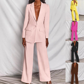 2 Piece Set  Spring Elegant Solid Long Sleeve Blazer Suit And Pants For Women Autumn Classic OL Street Outfit