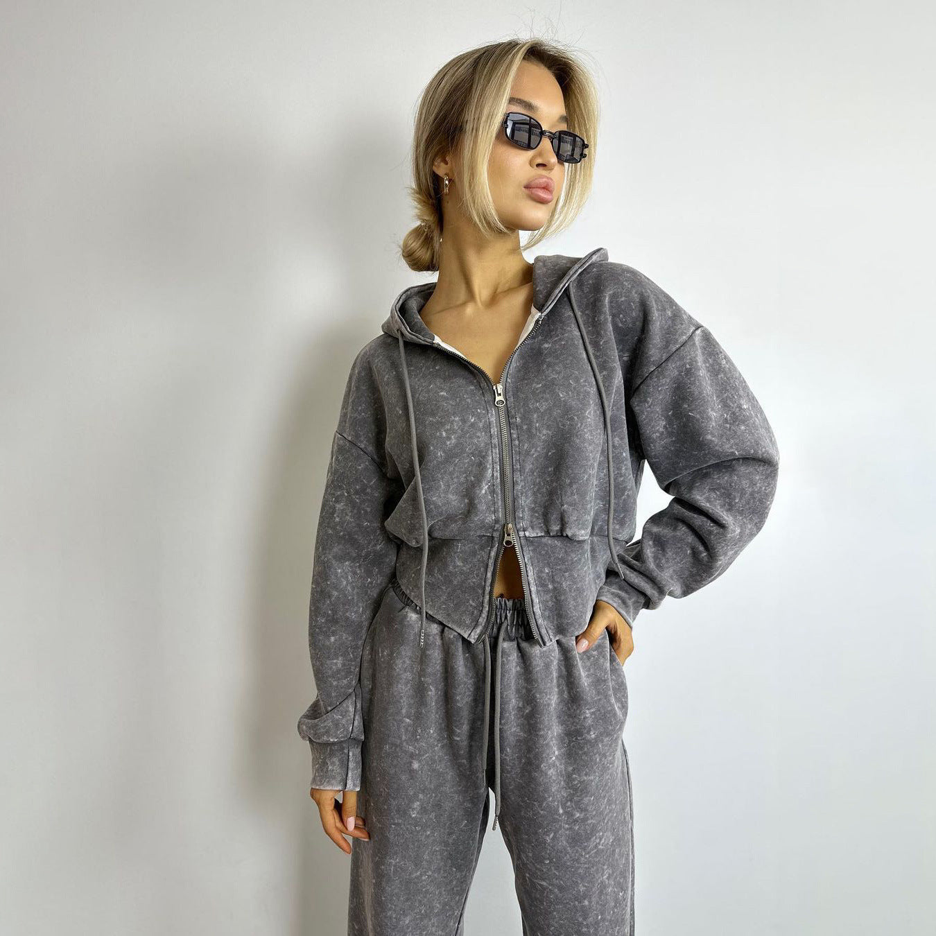 Distressed Hooded Sweater Set Women