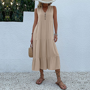 Summer Hot Item Versatile Vest Skirt Sleeveless Loose Casual Solid Color Dress