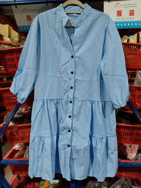 Plaid Printed Ruffle Dress V Neck Button Three-quarter Sleeves Dresses For Women Clothing