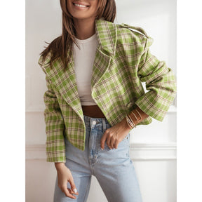 Fashion Tailored Collar Plaid Printed Woolen Coat