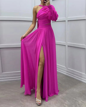 Women's Casual Off-shoulder Solid Color Pleated Hollow Dress